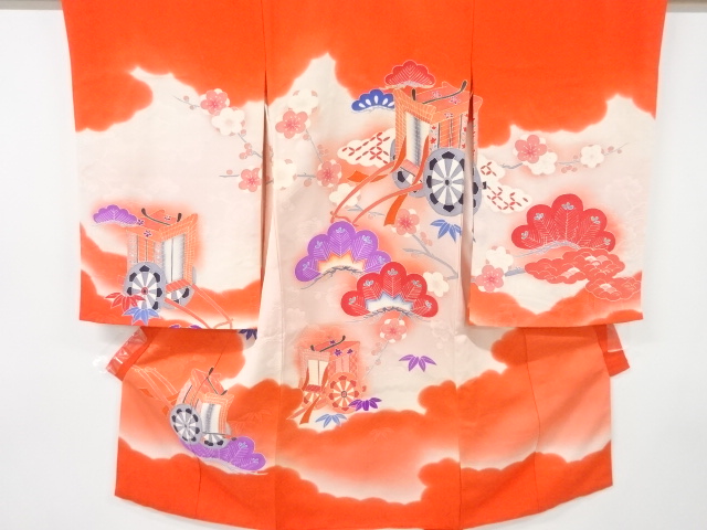 JAPANESE KIMONO / KIMONO FOR KIDS / SILK / CARRIAGE & KASAMATSU / SINGLE CREST